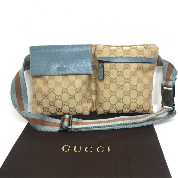 Gucci Handbags - Authentic Gucci brown monogram canvas waist bag fanny pack bum bag blue leather